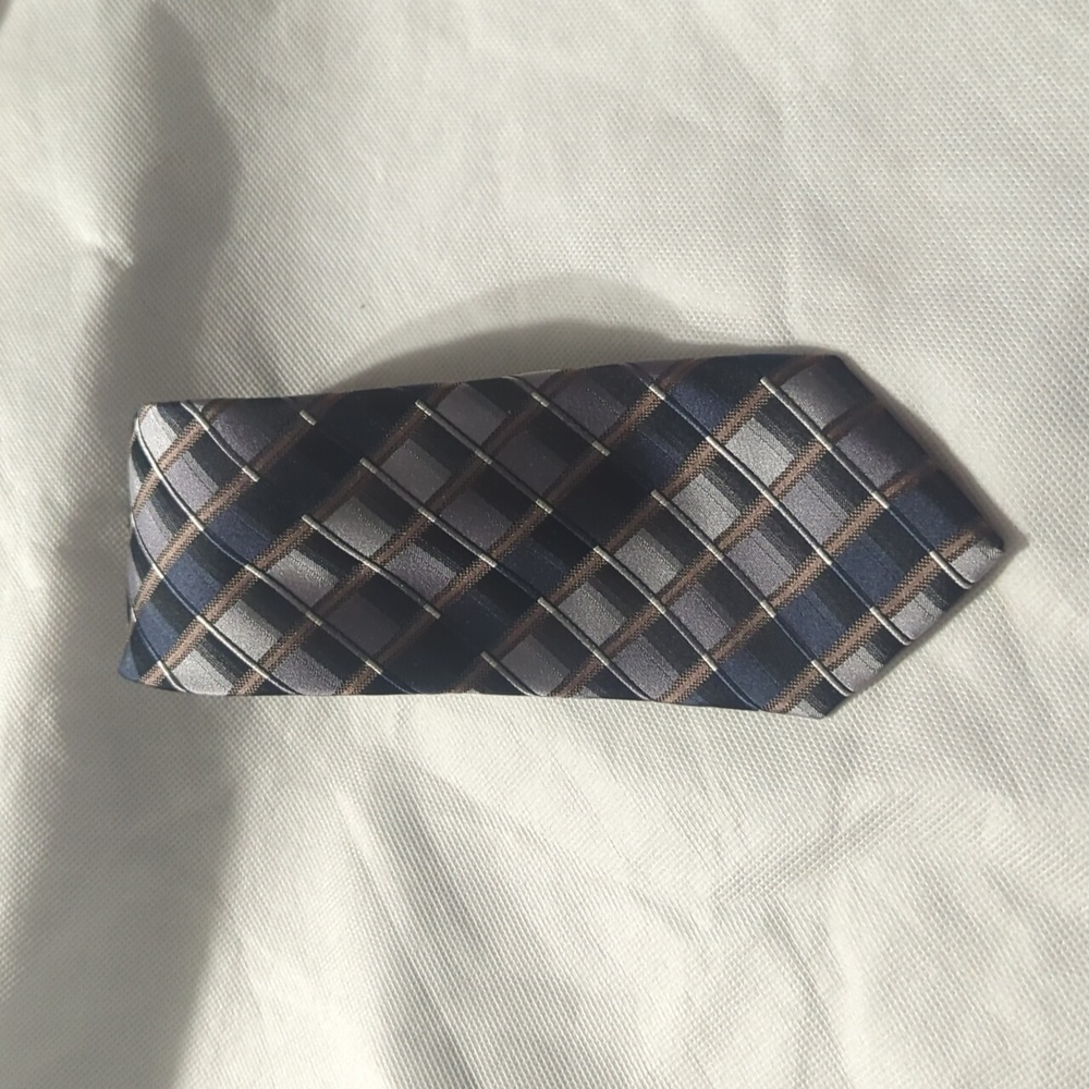 Madison Silk Blue Grey Beige Striped Neck Tie